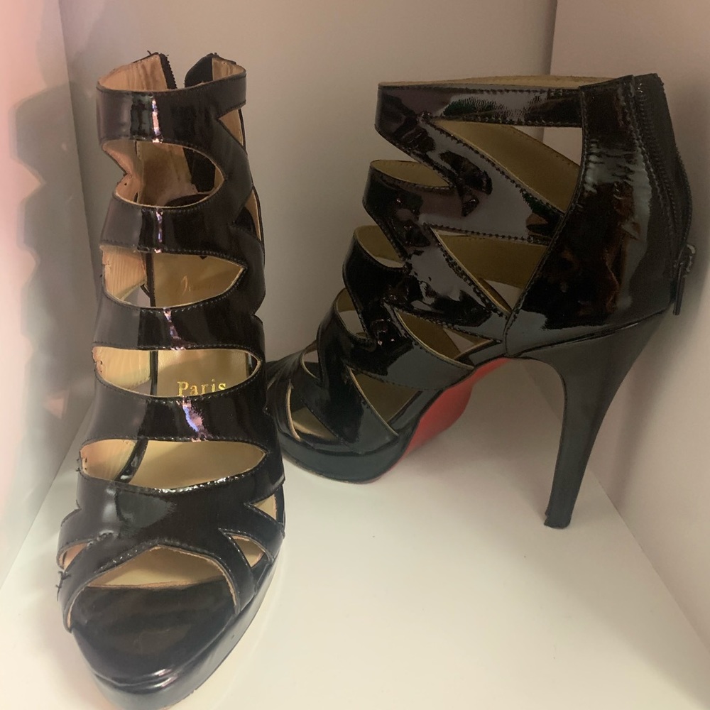 Christian Louboutin black patent booties